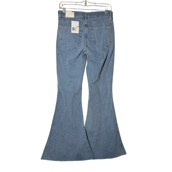 Forever 21 Flare Wide Leg Jeans Blue High Rise Size 28 Raw Hem NWT Denim - Picture 2 of 11